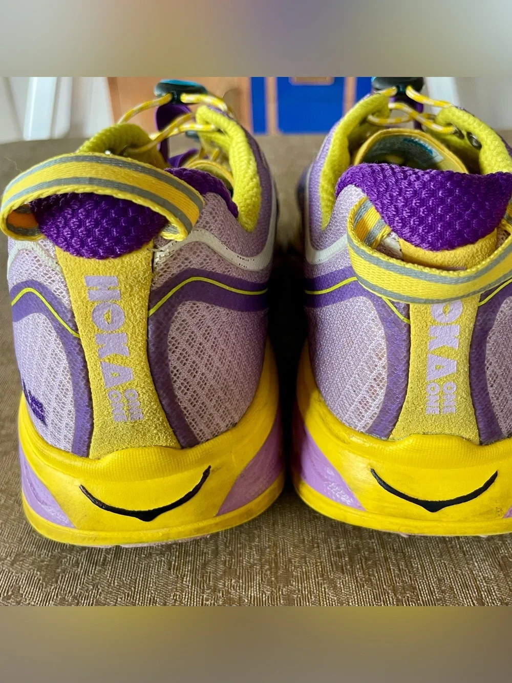 Hoka One One Women's Purple and Yellow Running Sneakers size 9
